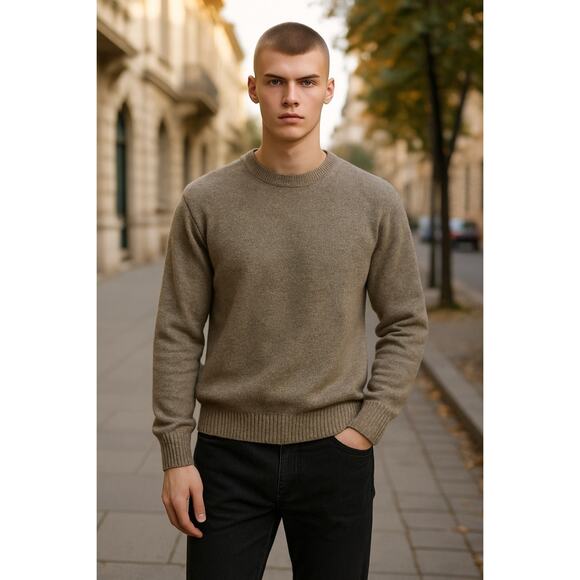 BARBOUR Mens Shetalnd Wool Tyne Crew Neck Fisherman Jumper Brown Size Small - Picture 1 of 7